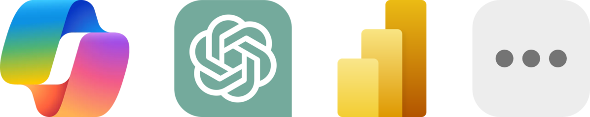 Copilot, Claude, ChatGPT, Power BI, Excel Copilot, Claude, ChatGPT, Power BI, Excel